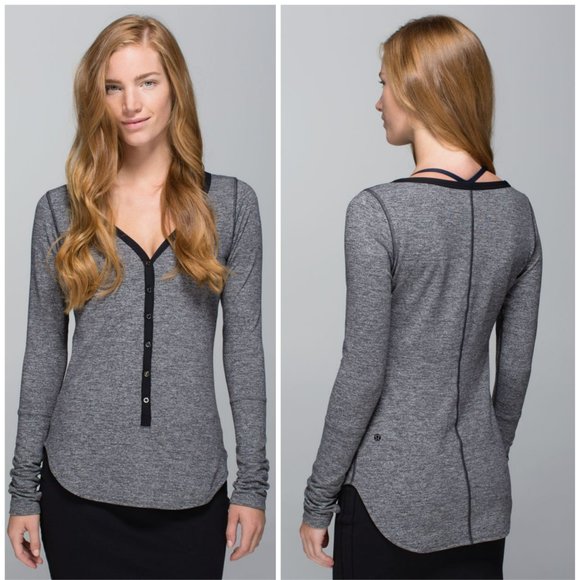 Lululemon Awesoma Henley Heathered Black - Picture 1 of 9